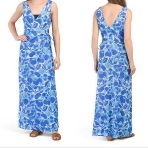 Diane Von Furstenberg DVF x Onia Grace Blue Sheer Wrap Dress Maxi Swim Cover XL